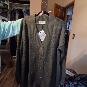 Hanna Nikole Olive Green Chunky Knit Cardigan Sweater 20W